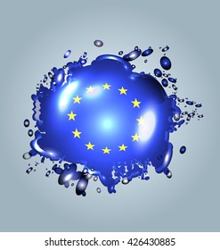 Vector illustration of water droplets with a flag of the European Union