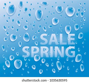 Vector illustration of water droplets on glass.Spring sale.