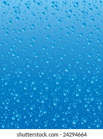 Vector illustration of water droplets on a blue background.