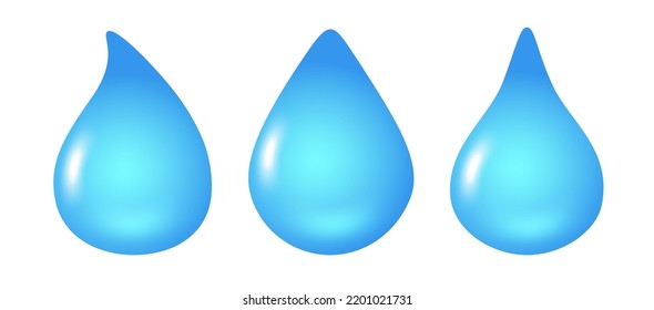 Vector illustration of water drops in 3D style. Vector set icons of rain drops in realistic style.