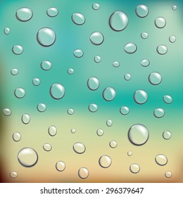 Vector illustration of water drops against blurred beach - background for text