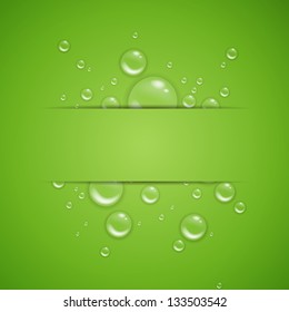 Vector Illustration of Water Drops on a Green Background