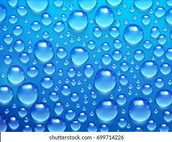 Vector illustration of water drops on fresh blue background