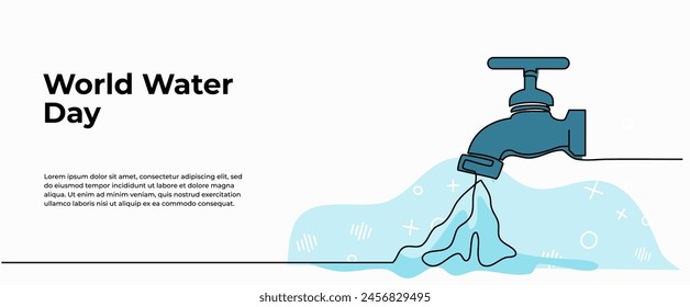 Ilustración vectorial del agua que fluye del grifo. Moderno piso en estilo de línea continua.