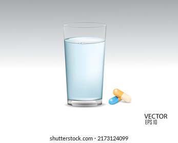 vector illustration water glass and capsule pills design template.