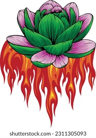 vector illustration of Water Lily with flames