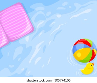 Vector illustration of a water, mattress, ball, duck