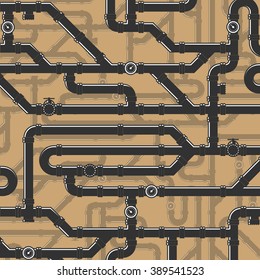 Vector illustration of water pipes. Large Number of entangled together water pipes. Tube Illustration.