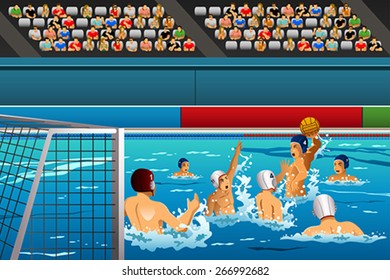 A vector illustration of water polo athletes in a match for sport competition series