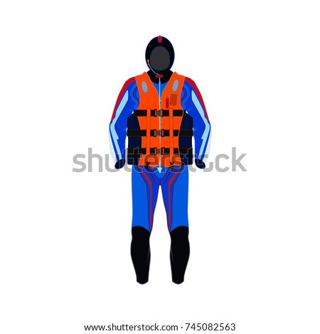 Vector illustration of water rescuer or water scooter rider suit and inflatable life jacket.