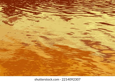 Vector illustration of water ripple texture background. Wavy water surface during sunset, golden light reflecting in the water.
