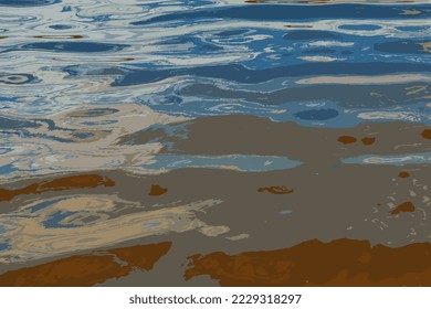 Vector illustration of water ripple texture background. Wavy water surface during sunset, golden light reflecting in the water.
