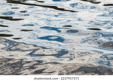 Vector illustration of water ripple texture background. Wavy water surface during sunset, golden light reflecting in the water.
