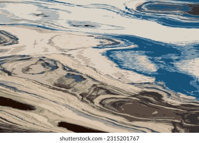Vector Illustration of water ripple texture background. Wavy water surface during sunset, golden light reflecting in the water.
