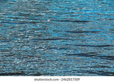 Vector illustration of water ripple texture background. Wavy water surface during sunset, golden light reflected in the water.

