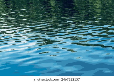 Vector illustration of water ripple texture background. Wavy water surface during sunset, golden light reflected in the water.
