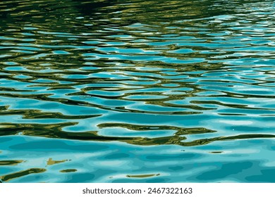 Vector illustration of water ripple texture background. Wavy water surface during sunset, golden light reflected in the water.
