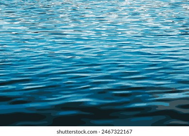 Vector illustration of water ripple texture background. Wavy water surface during sunset, golden light reflected in the water.
