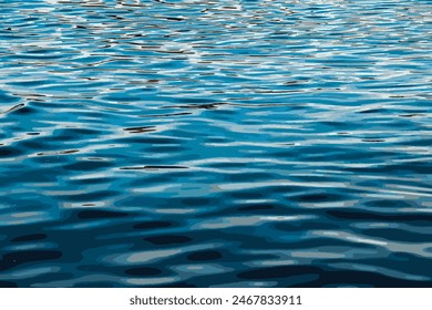 Vector illustration of water ripple texture background. Wavy water surface during sunset, golden light reflected in the water.
