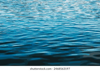 Vector illustration of water ripple texture background. Wavy water surface during sunset, golden light reflected in the water.
