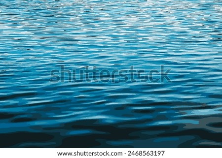 Vector illustration of water ripple texture background. Wavy water surface during sunset, golden light reflected in the water.
