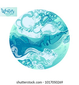 Ilustración vectorial Esplandor de agua en burbujas de color azul abstracto circular ilustración vectorial dibujada a mano. Plantilla de tarjeta de agua o tarjetas de regalo. La textura de las burbujas salpican el fondo abstracto.