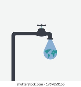 Vector illustration of water tap with the Earth globe inside water drop