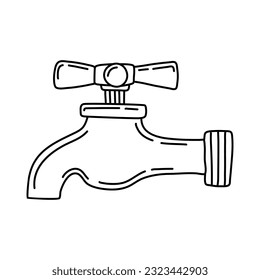 Vector illustration of  water tap or faucet on white background. Hand drawn doodle.