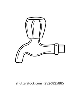 Vector illustration of  water tap or faucet on white background. Hand drawn doodle.