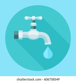 Vector illustration of water tap flat icon with long shadow