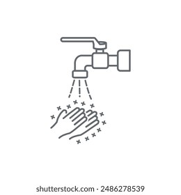 vector illustration of water tap and hand line design, hand washing symbol.