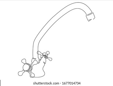 Vector illustration of water tap.Continuous one line drawing. 
