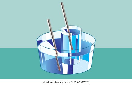 Vector Illustration of a Water and Thermometer Experiment, Online Education Material