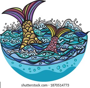 ilustración vectorial del agua y dos peces