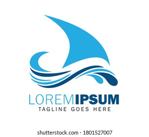 A vector illustration of Water wave and sail logo sign in blue color combo