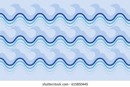 A vector illustration of water waves in hues of blue.
