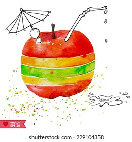 vector illustration with watercolor apple 