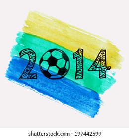 Vector illustration with watercolor ball dedicated to 2014 soccer championship