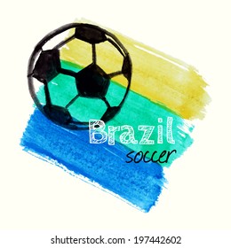 Vector illustration with watercolor ball dedicated to Brazil soccer championship