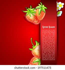 vector illustration. watercolor blank from  strawberries on a red background