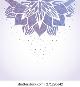 Vector illustration with watercolor blue violet flower pattern on white background. Floral ornament in oriental indian asian style. Vector element