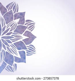 Vector illustration with watercolor blue violet flower pattern on white background. Oriental indian style