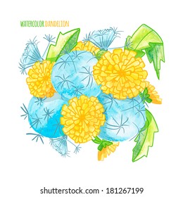vector illustration. watercolor bouquet of dandelions. Isolated on white background