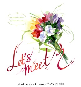 Vector illustration watercolor bouquet, love letter