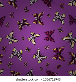Vector illustration. Of watercolor butterflies on brown, violet and white background. Fantasy cute illustration. Abstract seamless pattern for boys, girls, clothes, wallpaper.