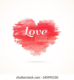 Vector illustration. Watercolor card -  Red  heart with text. 