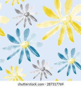 Vector illustration of watercolor Chamomile seamless texture