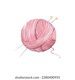 vector illustration. watercolor clew, ball, skein of thread. to knit. knitting needles. icon. art. hobby. logo