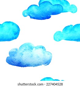 Vector Illustration of Watercolor Cloud for Design, Website, Background. Beautiful Retro Banner. Water Color Splash Texture Template Seamless Pattern for Fabric, Textile