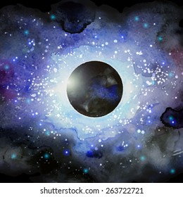 Vector illustration. watercolor eclipse card